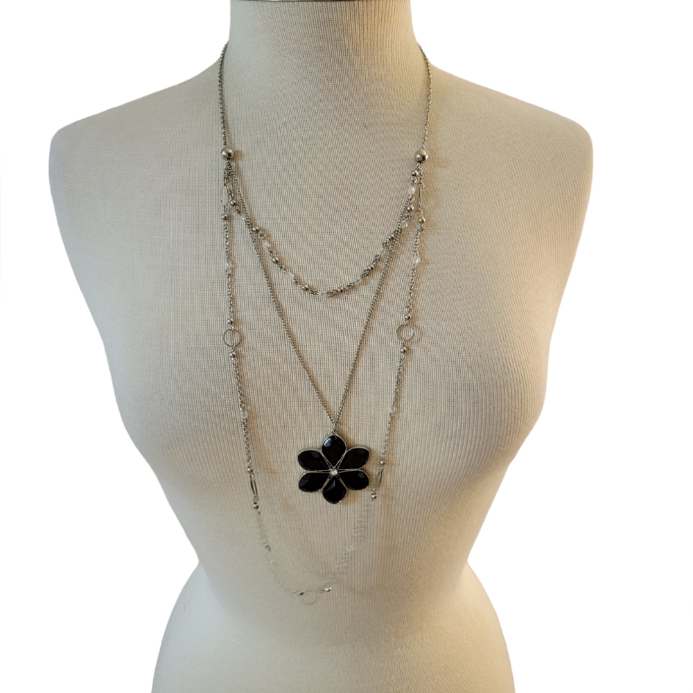 Multi Layered Chain Necklace Flower Pendant